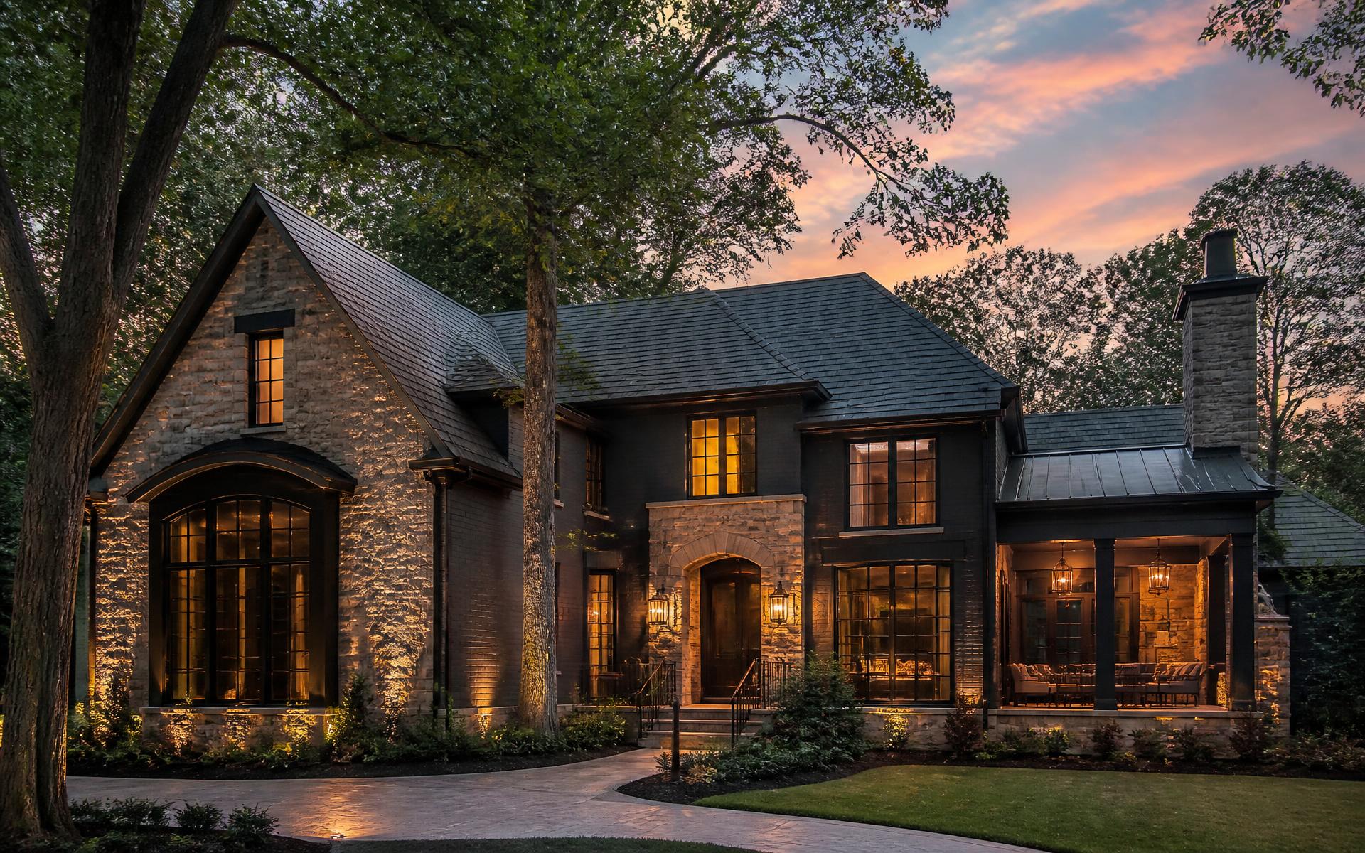 Custom Compass Signature home exterior at dusk